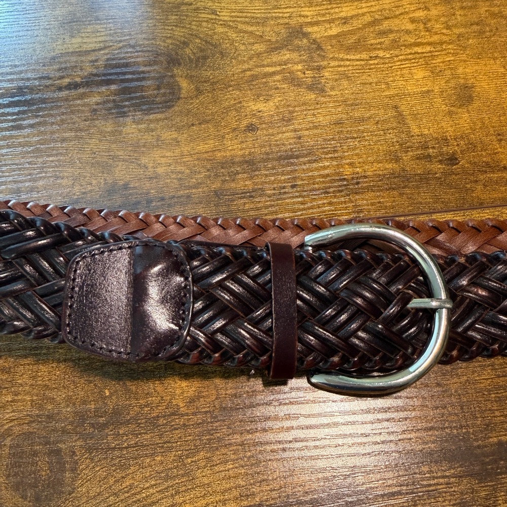 Women Braided Woven Leather Wide Belt XL Dark Brown Silver Buckle Boho 90s Vibes - Picture 8 of 10